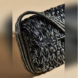 NWT | Anthropologie Fiona Beaded Shoulder Bag | Black & Silver | HTF